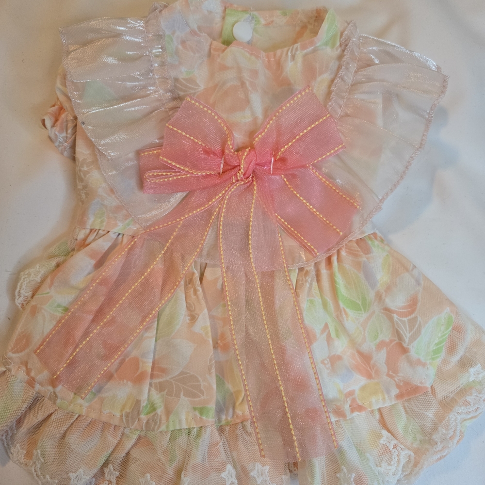 Floral Dress with Pink Bow For Dogs - New - Sz Sm